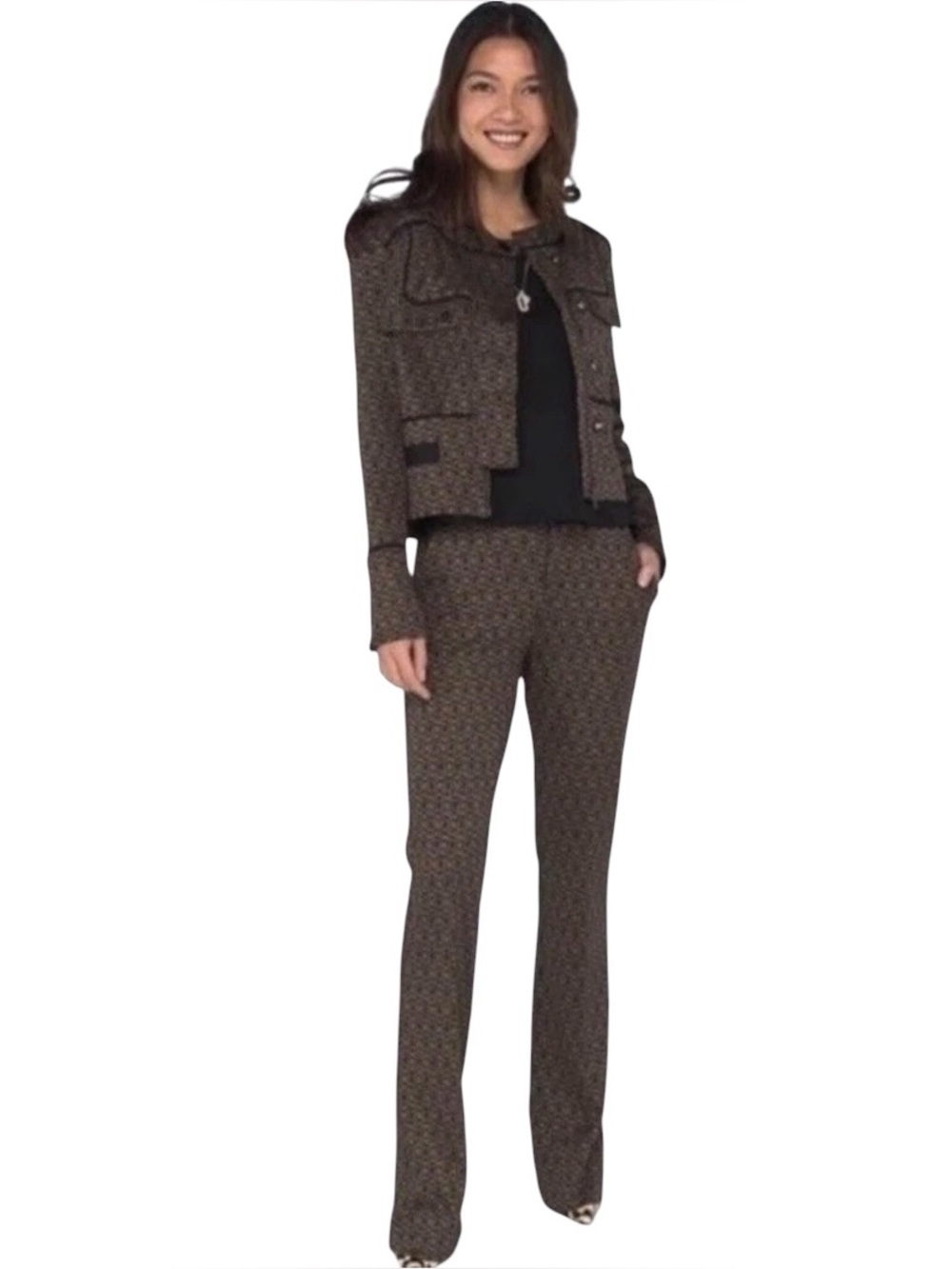 Cabi Herringbone Pattern Director Jacket & Flare Trouser Pants Set Size Medium 6
